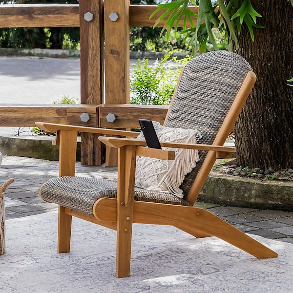 Cambridge Casual Luton Unfinished Teak Wood Outdoor Adirondack Chair with Padded Woven Seat