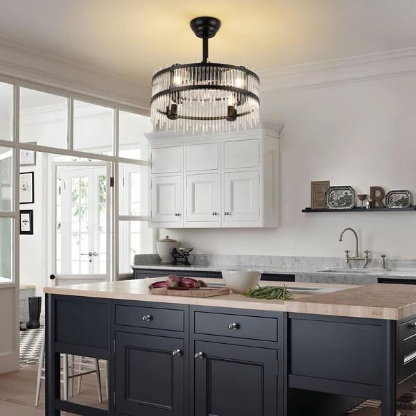 11.8 in. Industrial Black Flush Mount Ceiling Fan with Light with Remote Reversible Fan Blades