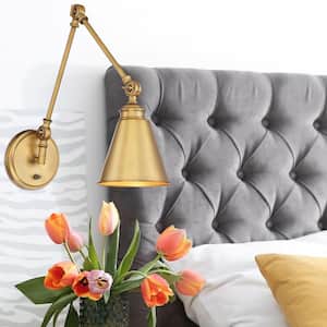 Morland 6 in. W x 16 in. H 1-Light Warm Brass Adjustable Wall Sconce with Metal Shade