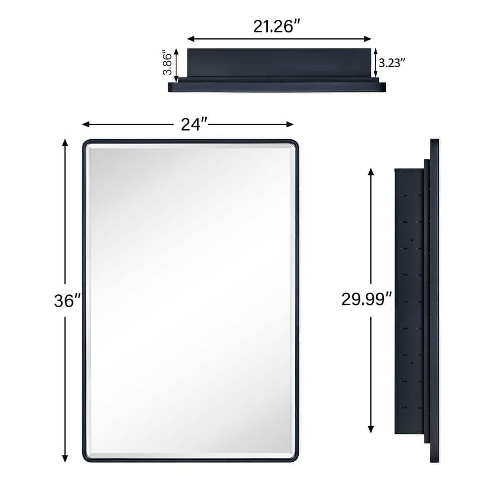 Matte Black Metal Recessed Rectangular Medicine Cabinet with Mirror