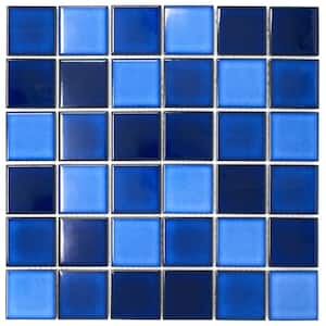 Porcetile Tropical Blue 12.05 in. x 12.05 in. Squares Glossy Porcelain Mosaic Wall and Floor Tile (11.11 sq. ft./Case)