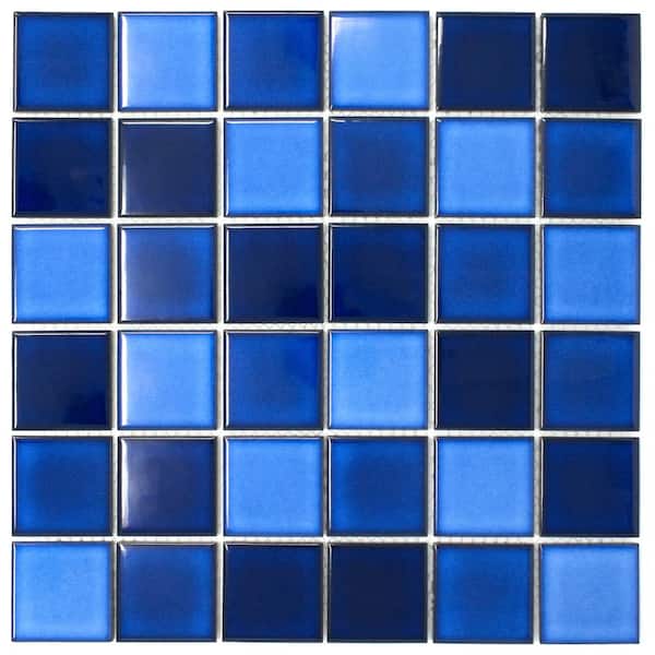 MOLOVO Porcetile Tropical Blue 12.05 in. x 12.05 in. Squares Glossy Porcelain Mosaic Wall and Floor Tile (11.11 sq. ft./Case)