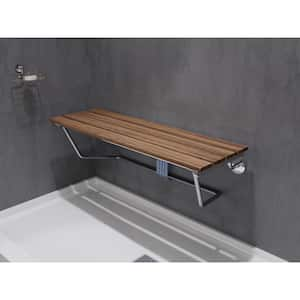 Two Person 35 in. Rust and Scratch Resistant Teak Wood Wall Mounted Folding Shower Seat with 360 lbs Weight Capacity