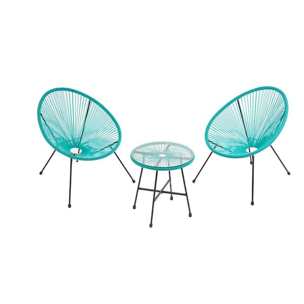 SUNRINX 3-Pieces Wicker Outdoor Acapulco Terrace Furniture Bistro Set in Mint
