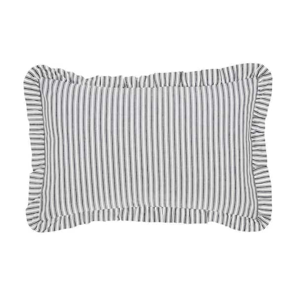 Sawyer Mill Black Farmhouse Ruffled Ticking Stripe 14 in. x 22 in. Throw Pillow