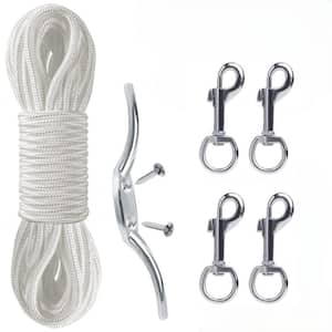 50 ft. White Double Braided Nylon Flag Pole Halyard Rope Kit with Cleat and Swivel Snap Clips for Flagpoles Up to 25 ft.