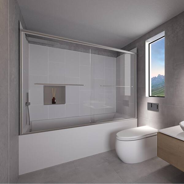 NuVo Dove Grey-Rainier 60 in. L x 30 in. W x 83 in. H Rectangular Tub/ Shower Combo Unit in Chrome Left Drain