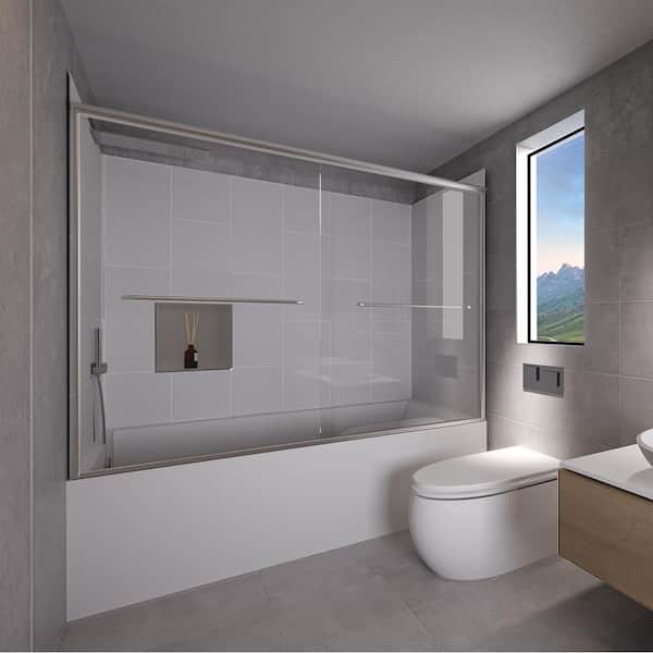 NuVo Dove Grey-Rainier 60 in. L x 36 in. W x 83 in. H Rectangular Tub/ Shower Combo Unit in Chrome Left Drain