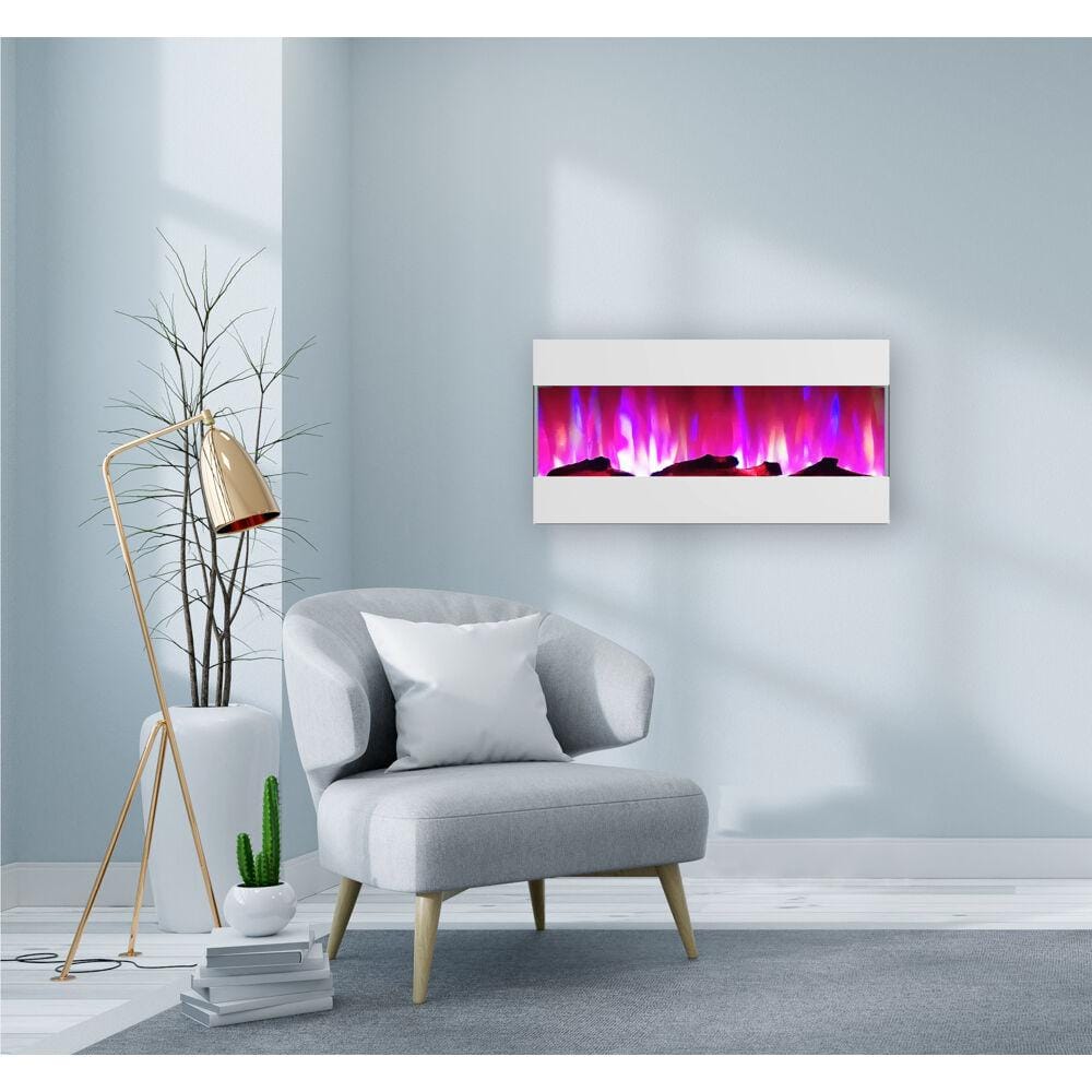 42 in. Wall Mounted Electric Fireplace with Logs and LED Color Changing Display in White -  Cambridge, CAM42RECWMEF-2WHT