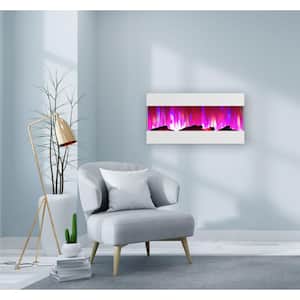 42 in. Wall Mounted Electric Fireplace with Logs and LED Color Changing Display in White