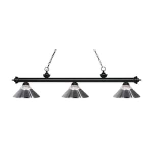 Riviera 3-Light Matte Black With Clear Ribbed Plus Chrome Shade Billiard Light With No Bulbs Included