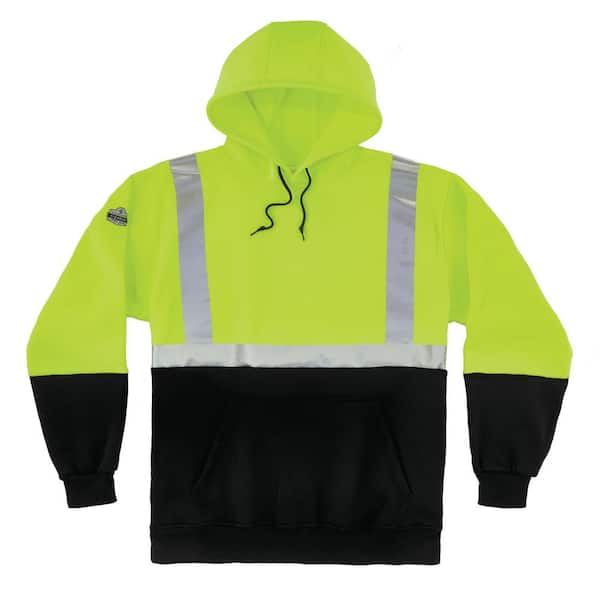 Ergodyne Large Hi Vis Lime Black Front Hooded Sweatshirt 8293 The Home  Depot