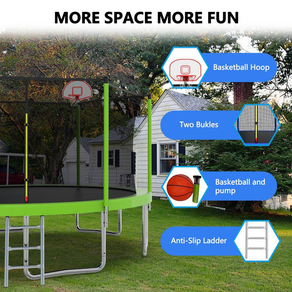 14 FT Green Outdoor Trampoline with Safety Enclosure Net