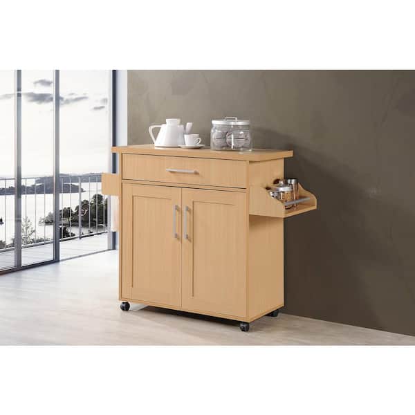 Beech Kitchen Island with Spice Rack and Towel Holder