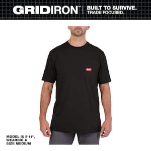 Men's Large Black GRIDIRON Cotton/Polyester Short-Sleeve Pocket T-Shirt