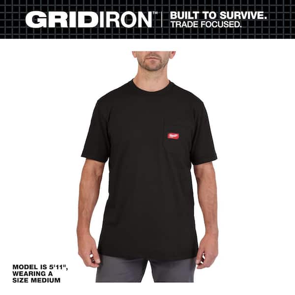 Milwaukee Men's 2X-Large Black GRIDIRON Cotton/Polyester Gen ll Short-Sleeve Pocket T-Shirt