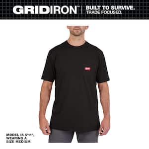 Men's Medium Black GRIDIRON Cotton/Polyester Short-Sleeve Pocket T-Shirt
