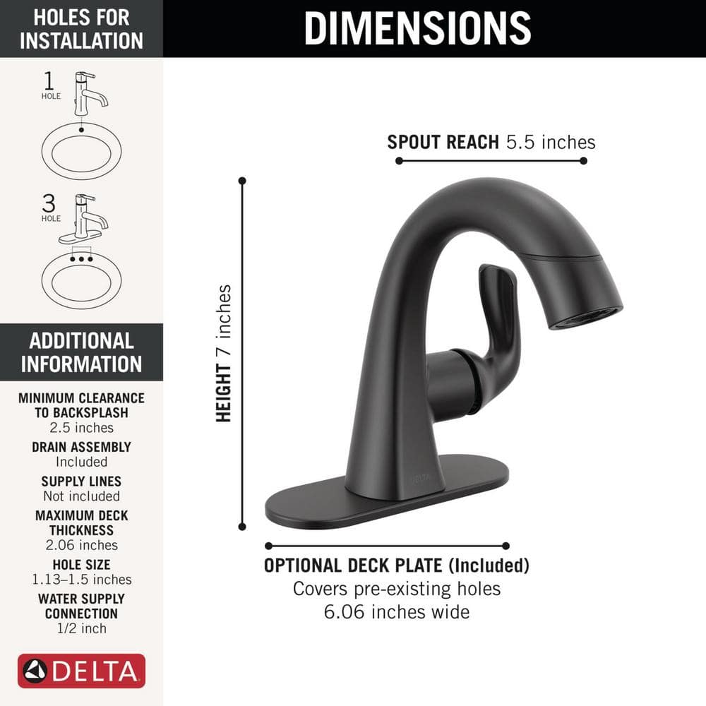 Matte Black Single Hole Pull-Down Bathroom Faucet