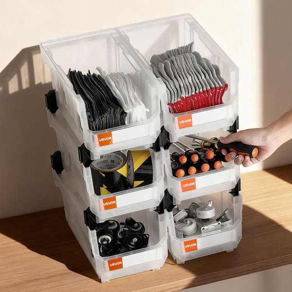 Plastic Stackable Storage Bins, 14.8 x 8.5 x 7.1 in. (6 Pack), Plastic Containers Organizing, Storage Bins, Transparent
