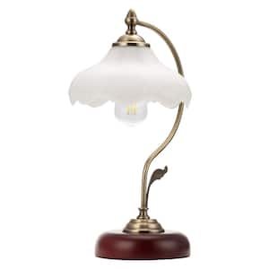 17 in. Vintage Brass Product Height in. Retro Rechargeable Integrated LED Dome Table Lamp with Shade and USB Port