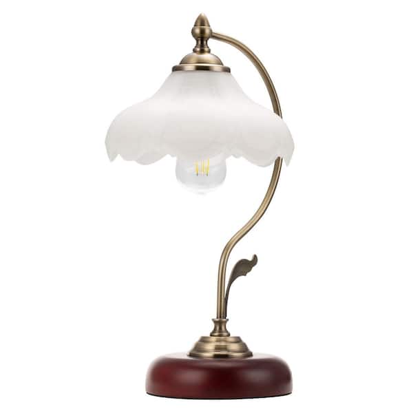 Briignite 17 in. Vintage Brass Product Height in. Retro Rechargeable Integrated LED Dome Table Lamp with Shade and USB Port