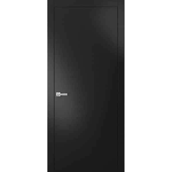 0010 28 in. x 80 in. Flush No Bore Black Finished Pine Wood Interior Door Slab with Hardware