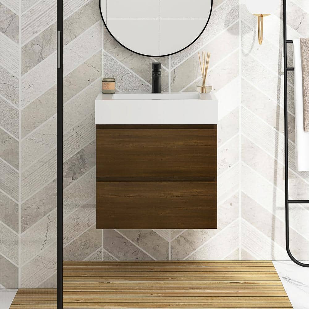 24 in. W x 18 in. D x 25 in. H Single Sink Wall-Mounted Bath Vanity in Dark