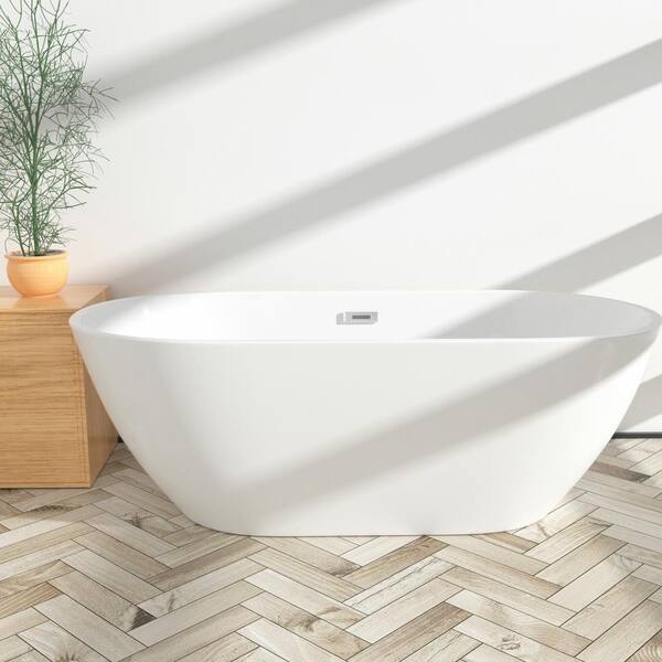 Unbranded Yilin 55 in. Oval Acrylic Freestanding Flatbottom Bathtub in White
