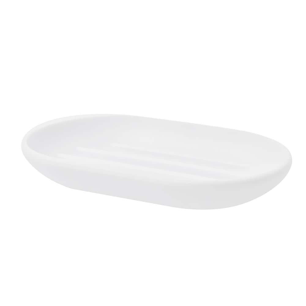 White Soft-Touch Plastic Soap Dish with Raised Ridges