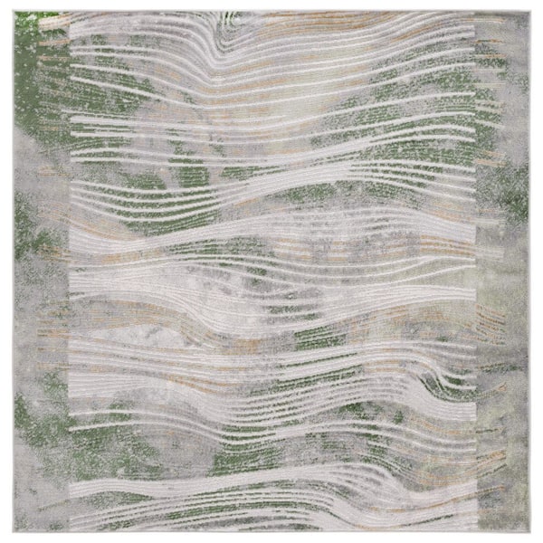 Palma 7 ft. x 7 ft. Beige/Green Border Abstract Square Area Rug