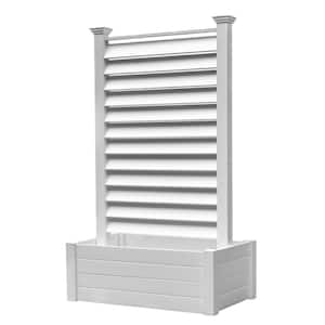 Lexington 6 ft. x 3.6 ft. x 2 ft. White Freestanding Vinyl Louvered Flat Top Privacy Fence Panel Screen and Planter Box