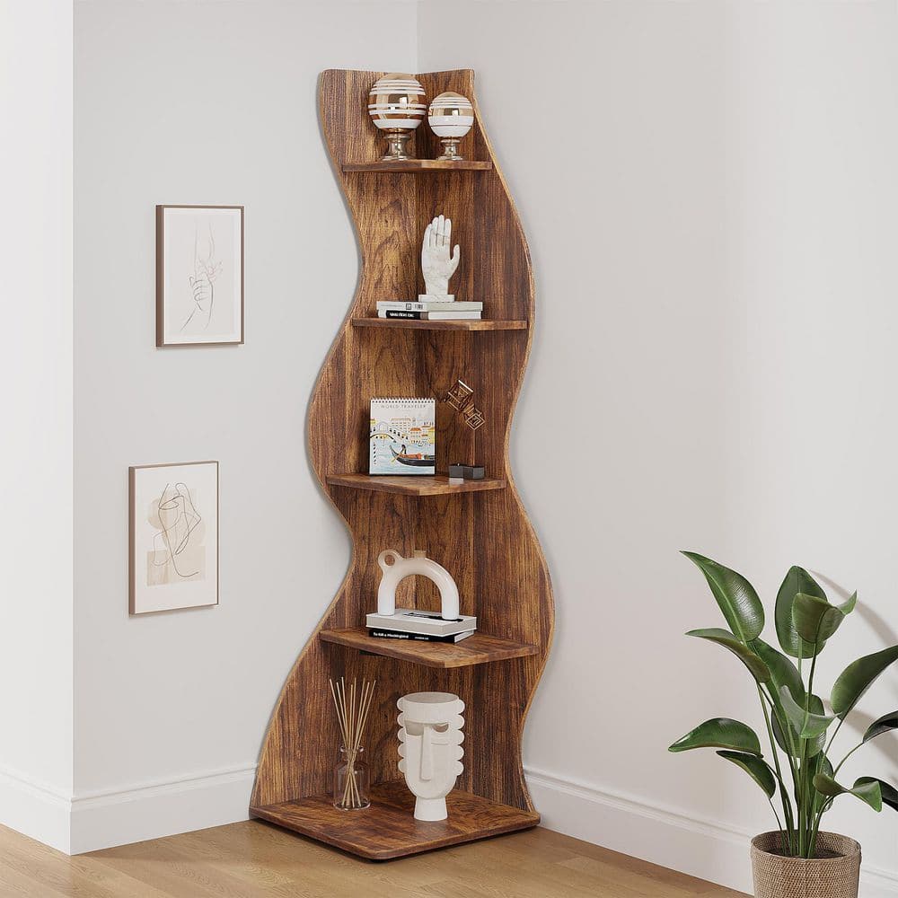 BYBLIGHT Eulas 69.8 in. Tall Brown Engineered Wood 5-Shelf