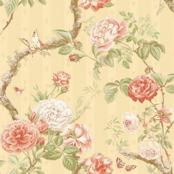 The Wallpaper Company 56 sq. ft. Biscuit Large Rose and Vine Wallpaper