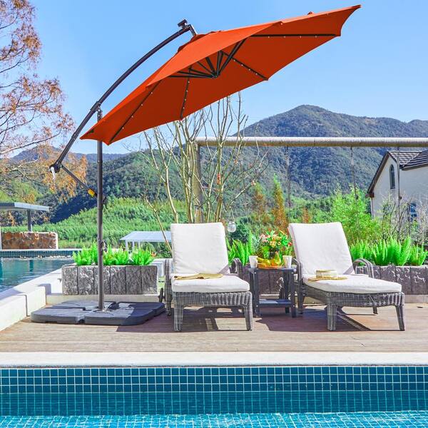 JEAREY 10 ft. Steel Solar Lighted Cantilever Patio Umbrellas with Sandbag Weighted  Base in Orange 10DZXJ-Orange - The Home Depot