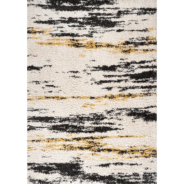 Nova Modern Bold Strie ft. Shag Beige/Black/Yellow 2 ft. x 8 ft. Runner Rug