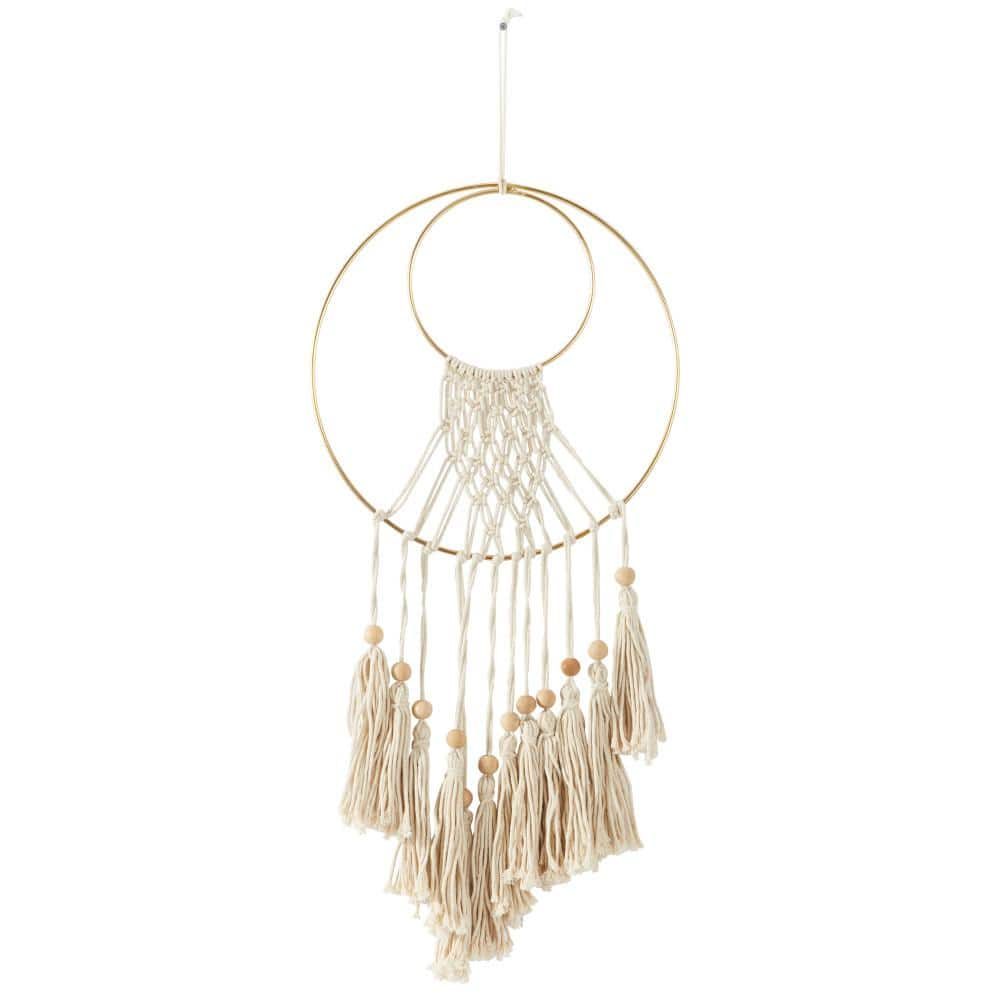 Litton Lane Cotton Gray Handmade Intricately Weaved Macrame Wall Decor with  Beaded Fringe Tassels 042909 - The Home Depot