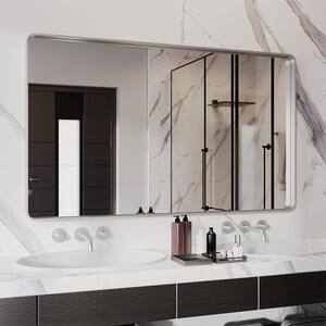 55 in. W x 30 in. H Rectangular Aluminum Framed Wall Bathroom Vanity Mirror in Sliver