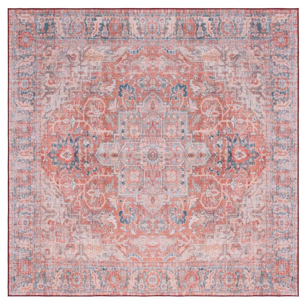 SAFAVIEH Tucson Rust/Navy 6 ft. x 6 ft. Machine Washable Floral Border Square Area Rug