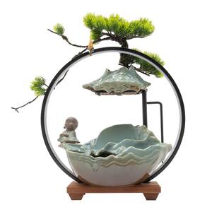 Tabletop Water Fountain Indoor Waterfall with LED Light Mist and Backflow Incense Holder