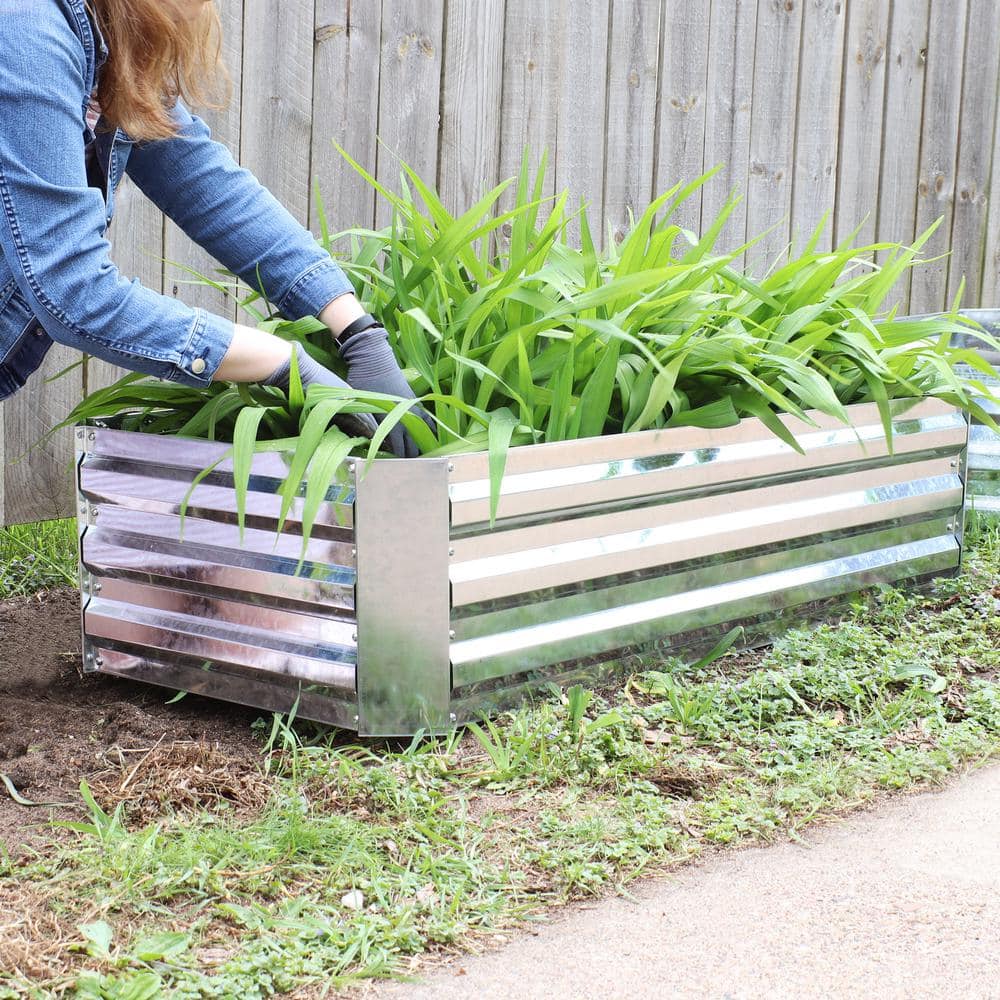 Silver Galvanized Steel Raised Garden Bed for Outdoor Plants
