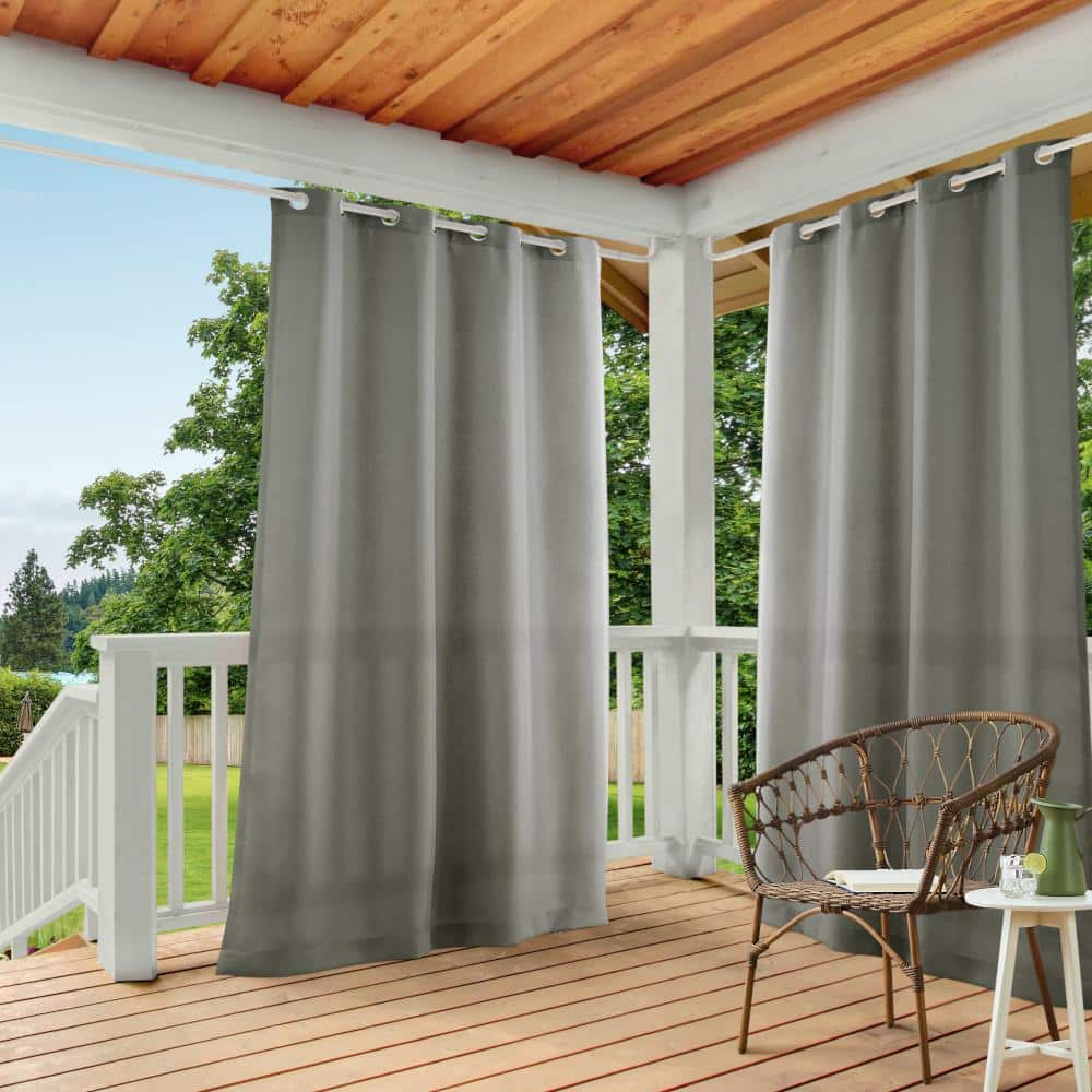 EXCLUSIVE HOME Cabana Medium Grey Solid Light Filtering Grommet Top Indoor/Outdoor Curtain, 54 in. W x 96 in. L (Set of 2)