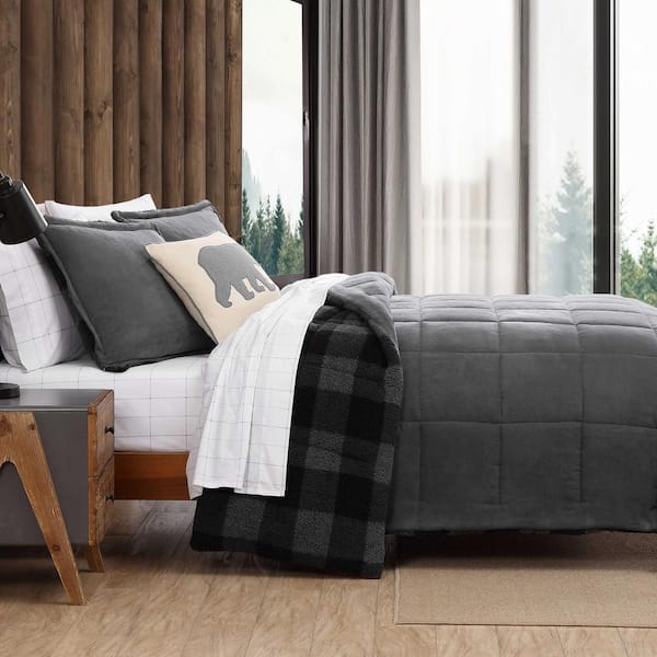 Eddie Bauer Cabin Plaid 3-Piece Smoke Grey/Black Microfiber Full