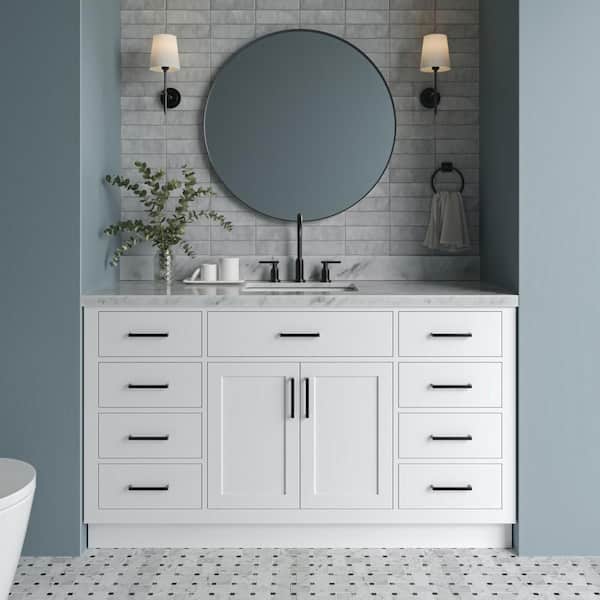 Hepburn 60 in. W x 22 in. D x 36 in. H Single Freestanding in White Bath Vanity with Carrara White Marble Top