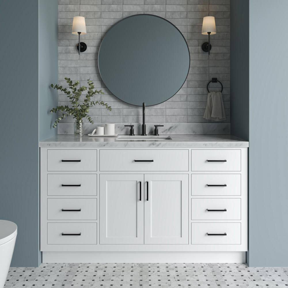 Hepburn 60 in. Single Sink Freestanding Bath Vanity in White with Carrara White Marble Top & Sidesplash price history on PriceWatchPro