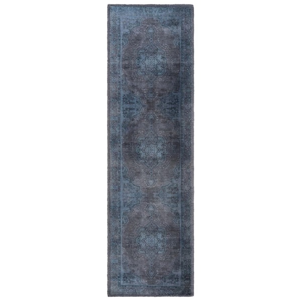 Classic Vintage 2 ft. x 8 ft. Blue/Gray Distressed Abstract Medallion Runner Rug