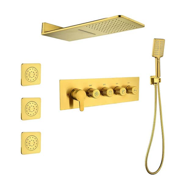 Lukvuzo Wall Mounted Waterfall Rain 3-Jet Shower System with 3-Body ...