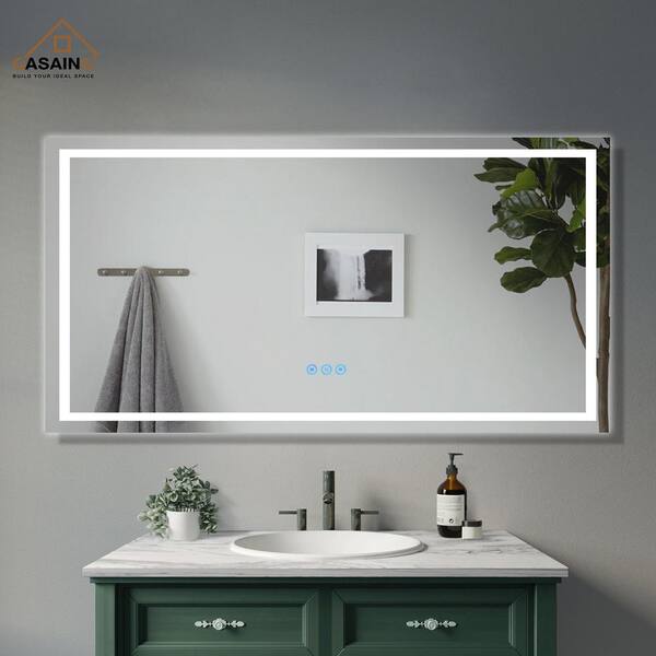 CASAINC 55-in x 30-in Dimmable Lighted Color Fog Free Frameless Bathroom Vanity Mirror in White | MD04-6036SF2