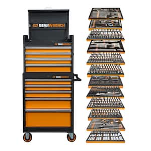 26 in. 9-Drawer Orange Tool Rolling Chest and Cabinet Combo with Master Mechanics Tool Set in 12 Foam Trays (789-Pieces)