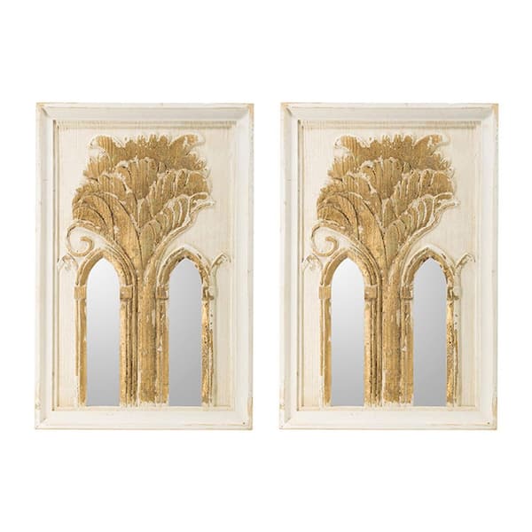 Avex 2-piece 29.9 in. x 20.1 in. Gold Mid-Century Modern Wall Mirror Wooden Wall Art
