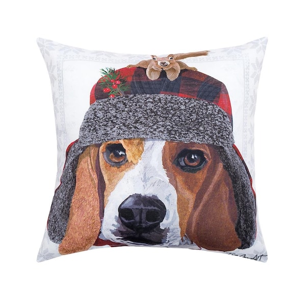 C&F HOME Brown Winter Hat Beagle Indoor/Outdoor 18 in. x 18 in. Standard Throw Pillow